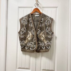 Vintage Made in France Mosaic Wool Vest Brown